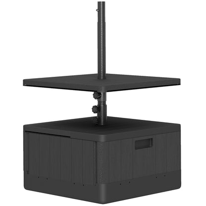 Square Umbrella Stand with Table Tray, HDPE Umbrella Base on Wheels, Water Sand Fillable Umbrella Stand for Terrace Pool Patio Garden 53 x 53 x 45 cm, Black