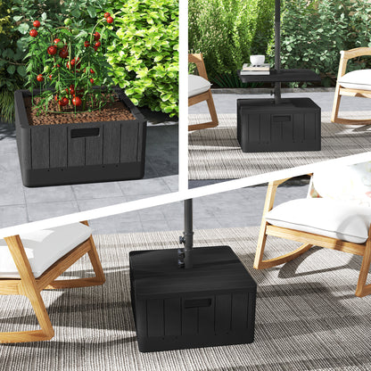 Square Umbrella Stand with Table Tray, HDPE Umbrella Base on Wheels, Water Sand Fillable Umbrella Stand for Terrace Pool Patio Garden 53 x 53 x 45 cm, Black