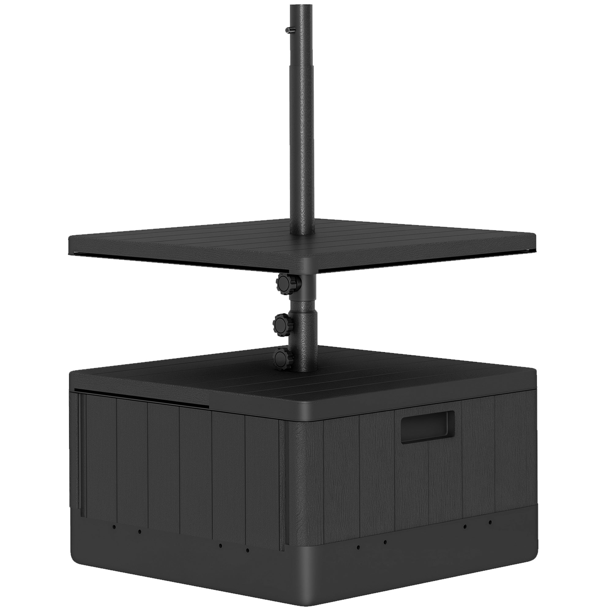 Square Umbrella Stand with Table Tray, HDPE Umbrella Base on Wheels, Water Sand Fillable Umbrella Stand for Terrace Pool Patio Garden 53 x 53 x 45 cm, Black