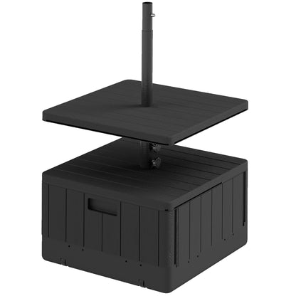 Square Umbrella Stand with Table Tray, HDPE Umbrella Base on Wheels, Water Sand Fillable Umbrella Stand for Terrace Pool Patio Garden 53 x 53 x 45 cm, Black