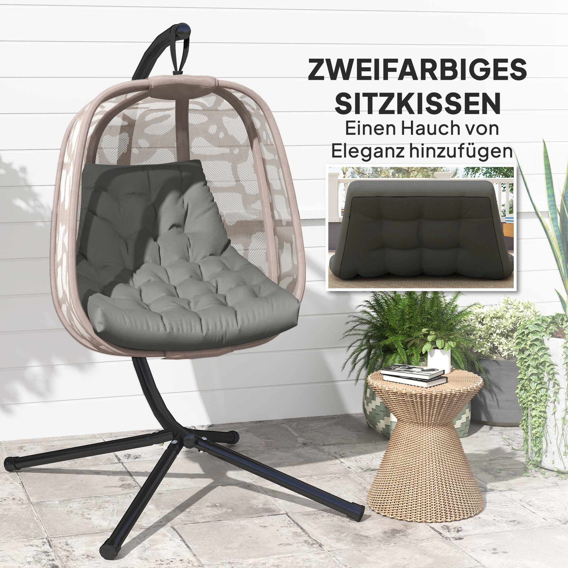 Seat Cushion, 120x100 cm Chair Cushion with Backrest, 8cm Thick Cushion, Water-Resistant Seat Pad for Rocking Chairs and Hanging Baskets, Grey