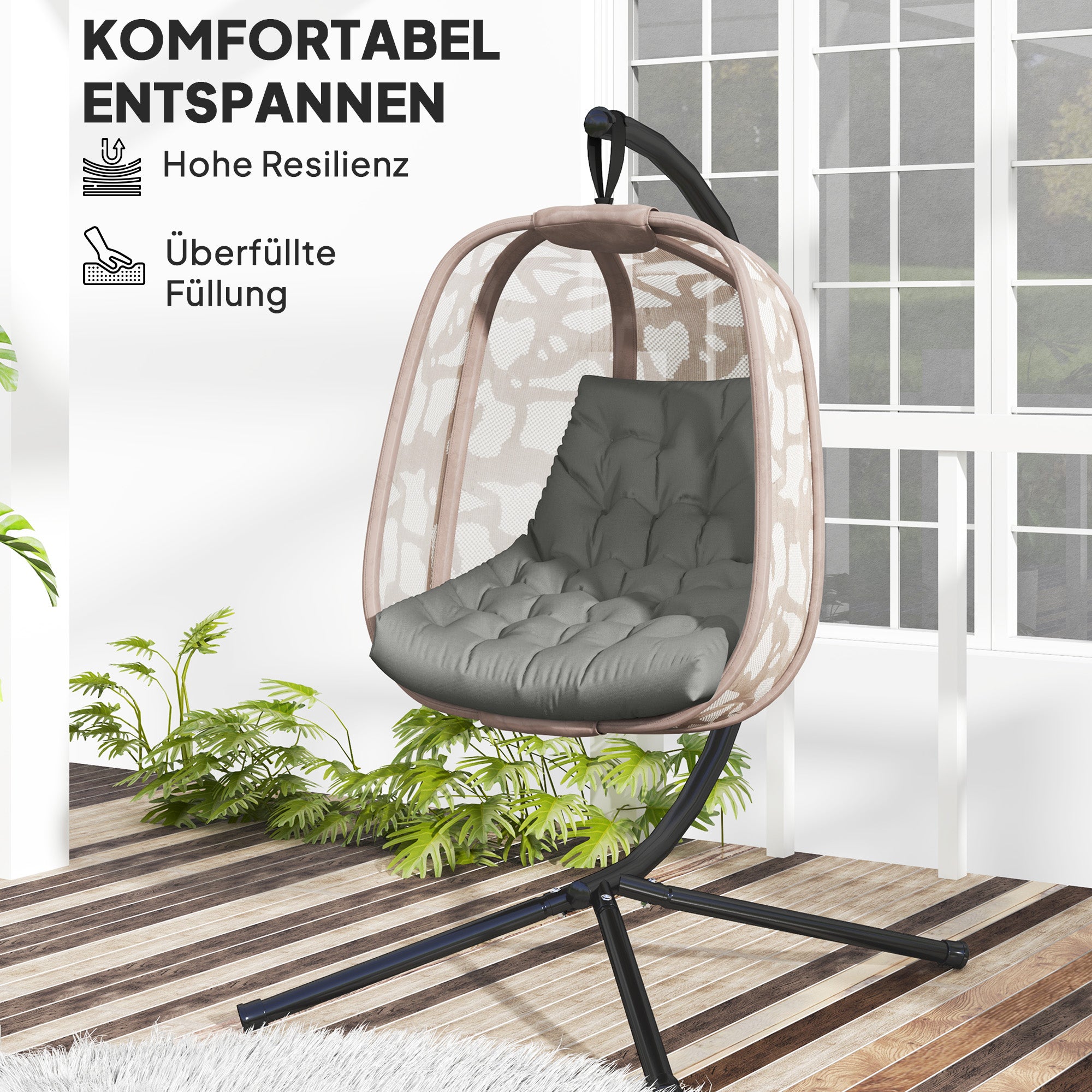 Seat Cushion, 120x100 cm Chair Cushion with Backrest, 8cm Thick Cushion, Water-Resistant Seat Pad for Rocking Chairs and Hanging Baskets, Grey