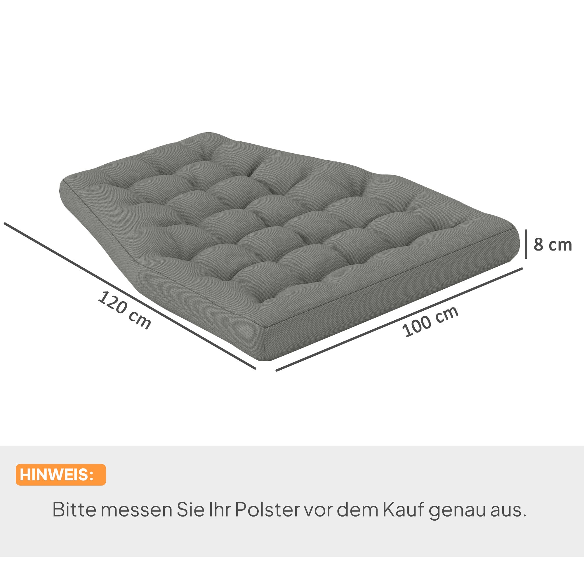 Seat Cushion, 120x100 cm Chair Cushion with Backrest, 8cm Thick Cushion, Water-Resistant Seat Pad for Rocking Chairs and Hanging Baskets, Grey
