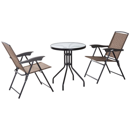 Garden Furniture Set Table and 2 Chairs for Outdoor Patio Terrace Foldable Chair 4-Level Reclining Backrest Texteline Steel Frame Brown