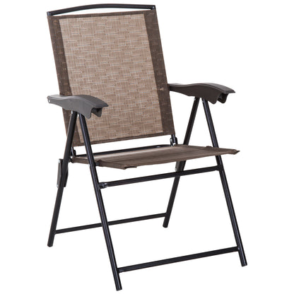 Garden Furniture Set Table and 2 Chairs for Outdoor Patio Terrace Foldable Chair 4-Level Reclining Backrest Texteline Steel Frame Brown