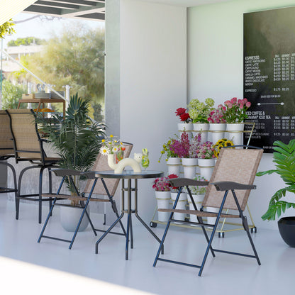 Garden Furniture Set Table and 2 Chairs for Outdoor Patio Terrace Foldable Chair 4-Level Reclining Backrest Texteline Steel Frame Brown