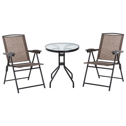 Garden Furniture Set Table and 2 Chairs for Outdoor Patio Terrace Foldable Chair 4-Level Reclining Backrest Texteline Steel Frame Brown