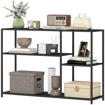 Console Table Hallway Table with 4 Shelves, Side Table with Steel Frame, Metal Shelf for Small Space, Entryway, Hallway, Living Room, 110 x 30 x 75 cm Black