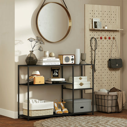 Console Table Hallway Table with 4 Shelves, Side Table with Steel Frame, Metal Shelf for Small Space, Entryway, Hallway, Living Room, 110 x 30 x 75 cm Black