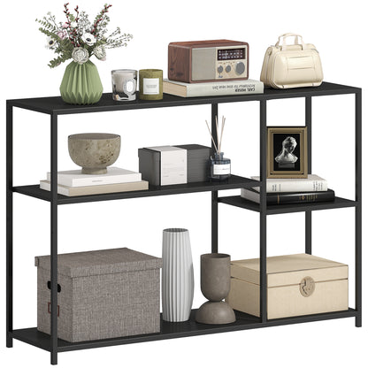 Console Table Hallway Table with 4 Shelves, Side Table with Steel Frame, Metal Shelf for Small Space, Entryway, Hallway, Living Room, 110 x 30 x 75 cm Black
