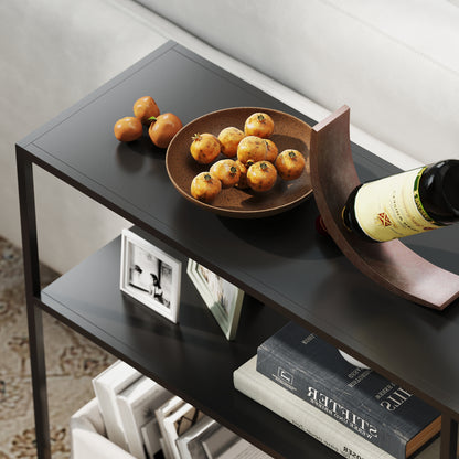 Console Table Hallway Table with 4 Shelves, Side Table with Steel Frame, Metal Shelf for Small Space, Entryway, Hallway, Living Room, 110 x 30 x 75 cm Black