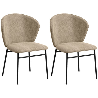 Set of 2 Dining Chairs, Kitchen Chair, Linen-Look Fabric Upholstered Seat, Stable Steel Legs, Office Chair, Modern Design, Light Brown