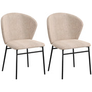 Set of 2 Dining Chairs, Kitchen Chair, Linen-Look Fabric Upholstered Seat, Stable Steel Legs, Office Chair, Modern Design, Light Brown