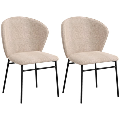 Set of 2 Dining Chairs, Kitchen Chair, Linen-Look Fabric Upholstered Seat, Stable Steel Legs, Office Chair, Modern Design, Light Brown