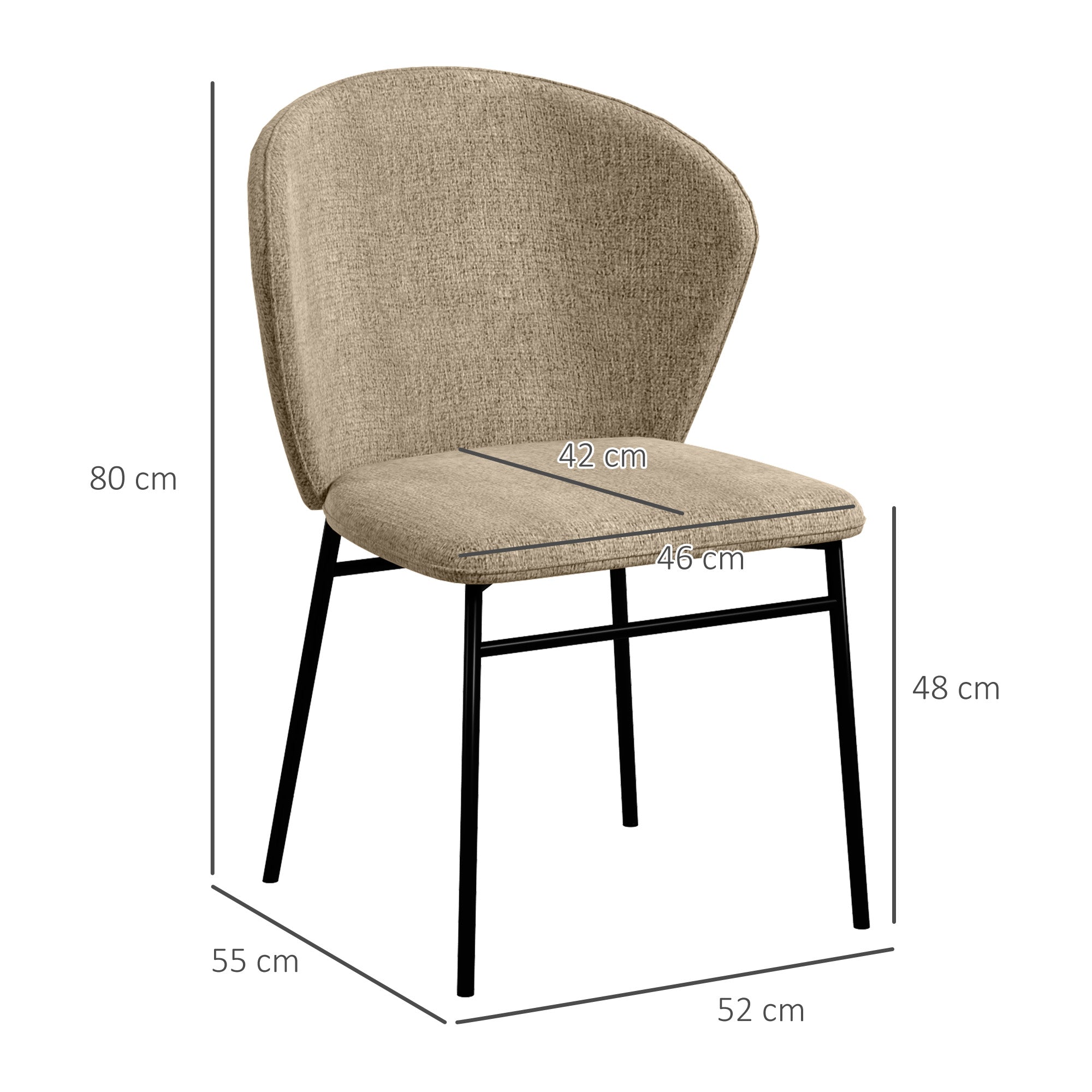 Set of 2 Dining Chairs, Kitchen Chair, Linen-Look Fabric Upholstered Seat, Stable Steel Legs, Office Chair, Modern Design, Light Brown