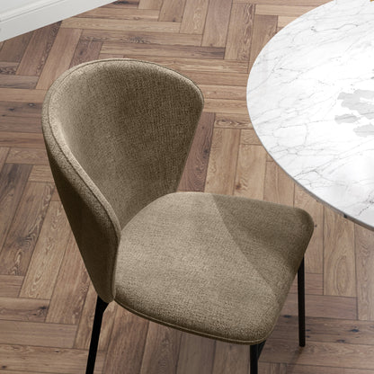 Set of 2 Dining Chairs, Kitchen Chair, Linen-Look Fabric Upholstered Seat, Stable Steel Legs, Office Chair, Modern Design, Light Brown