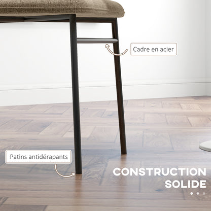 Set of 2 Dining Chairs, Kitchen Chair, Linen-Look Fabric Upholstered Seat, Stable Steel Legs, Office Chair, Modern Design, Light Brown