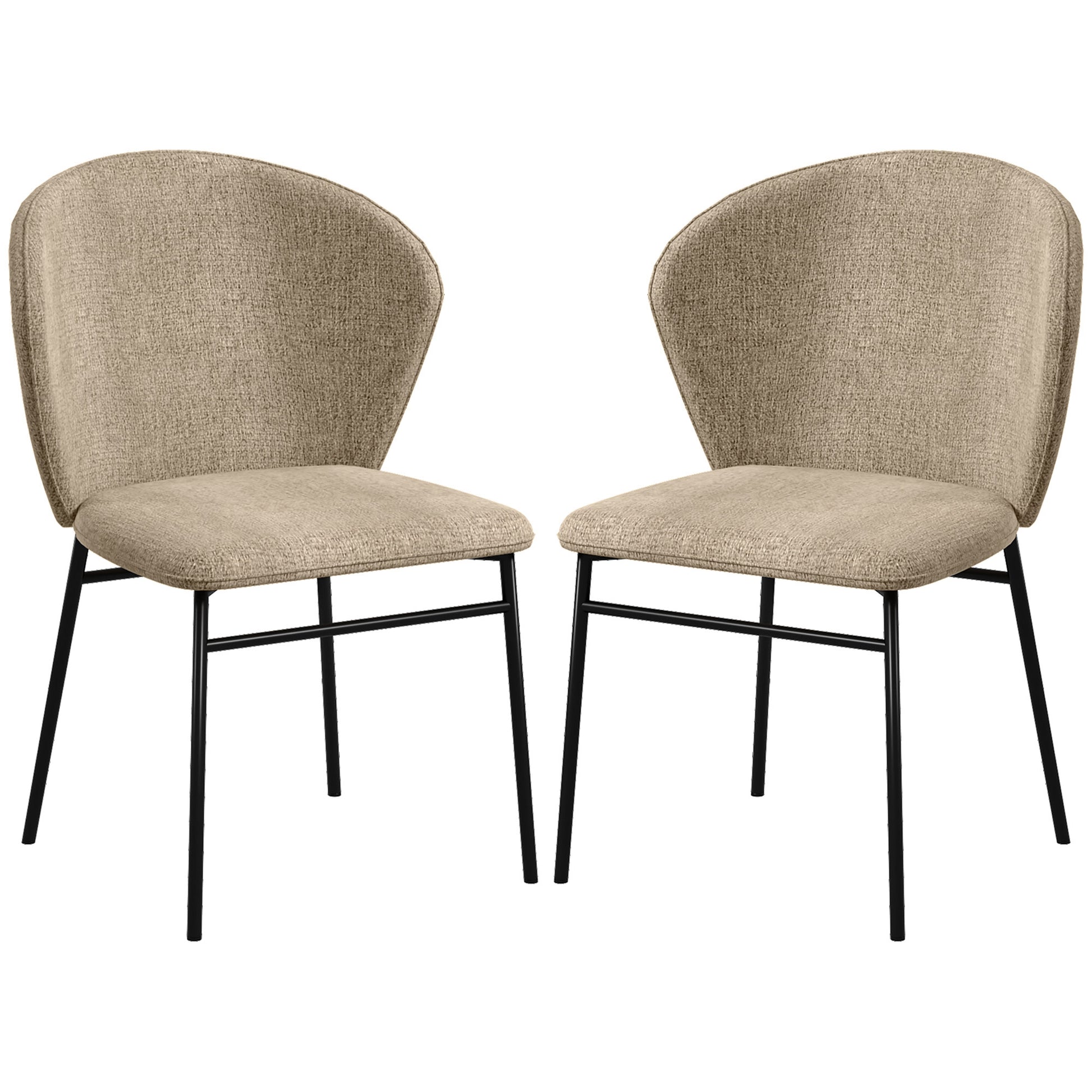 Set of 2 Dining Chairs, Kitchen Chair, Linen-Look Fabric Upholstered Seat, Stable Steel Legs, Office Chair, Modern Design, Light Brown