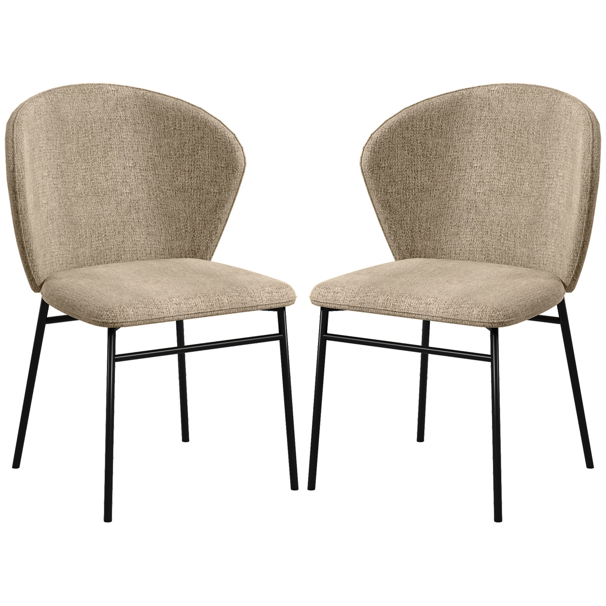 Set of 2 Dining Chairs, Kitchen Chair, Linen-Look Fabric Upholstered Seat, Stable Steel Legs, Office Chair, Modern Design, Light Brown