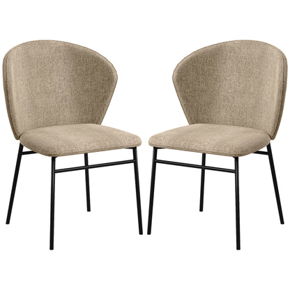 Set of 2 Dining Chairs, Kitchen Chair, Linen-Look Fabric Upholstered Seat, Stable Steel Legs, Office Chair, Modern Design, Light Brown