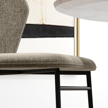 Set of 2 Dining Chairs, Kitchen Chair, Linen-Look Fabric Upholstered Seat, Stable Steel Legs, Office Chair, Modern Design, Light Brown