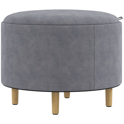 120kg Max Velvet Storage Ottoman with Flip Tray, MDF and Oak Coffee Table with Hidden Storage, 56x56x42 cm, Grey
