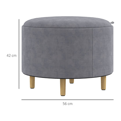 120kg Max Velvet Storage Ottoman with Flip Tray, MDF and Oak Coffee Table with Hidden Storage, 56x56x42 cm, Grey