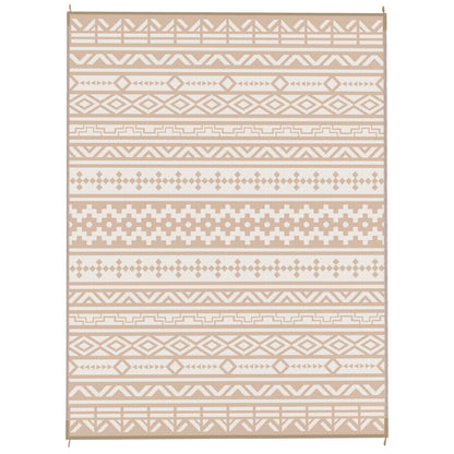 Reversible Outdoor Rug 3.7 x 2.7 m, weather-resistant polypropylene ground mat with geometric wall motif, includes carrying bag, outdoor terrace rug, khaki and light beige
