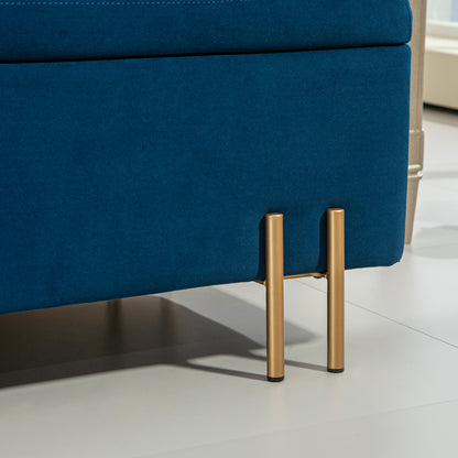 Storage Bench Ottoman with Velvet Finish, Upholstered Bench with Metal Legs, Storage Chest for Living Room Bedroom Hallway 100 x 40 x 42 cm, Blue