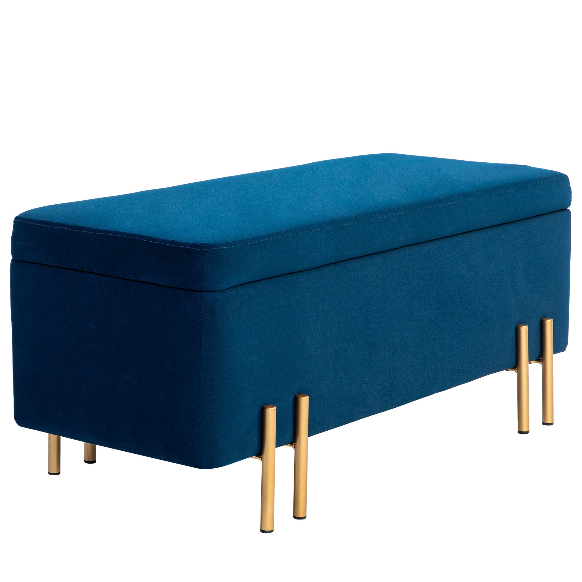 Storage Bench Ottoman with Velvet Finish, Upholstered Bench with Metal Legs, Storage Chest for Living Room Bedroom Hallway 100 x 40 x 42 cm, Blue