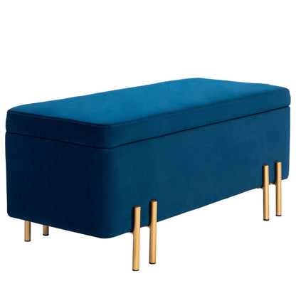 Storage Bench Ottoman with Velvet Finish, Upholstered Bench with Metal Legs, Storage Chest for Living Room Bedroom Hallway 100 x 40 x 42 cm, Blue