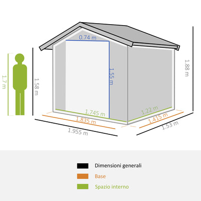 Garden Shed 2.6m², Galvanized Steel Tool Storage with Double Sliding Door and 4 Air Vents, 195.5x153x188cm, Black