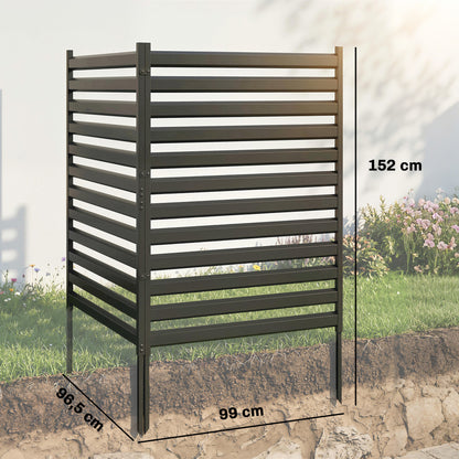Garden Fence 2 Panels 59.8 x 35.8 in Metal Privacy Fence with Posts & End Caps, Plug-In Decorative Rust-Resistant Outdoor Panels for Trash, Pool, No-Dig Installation, Black