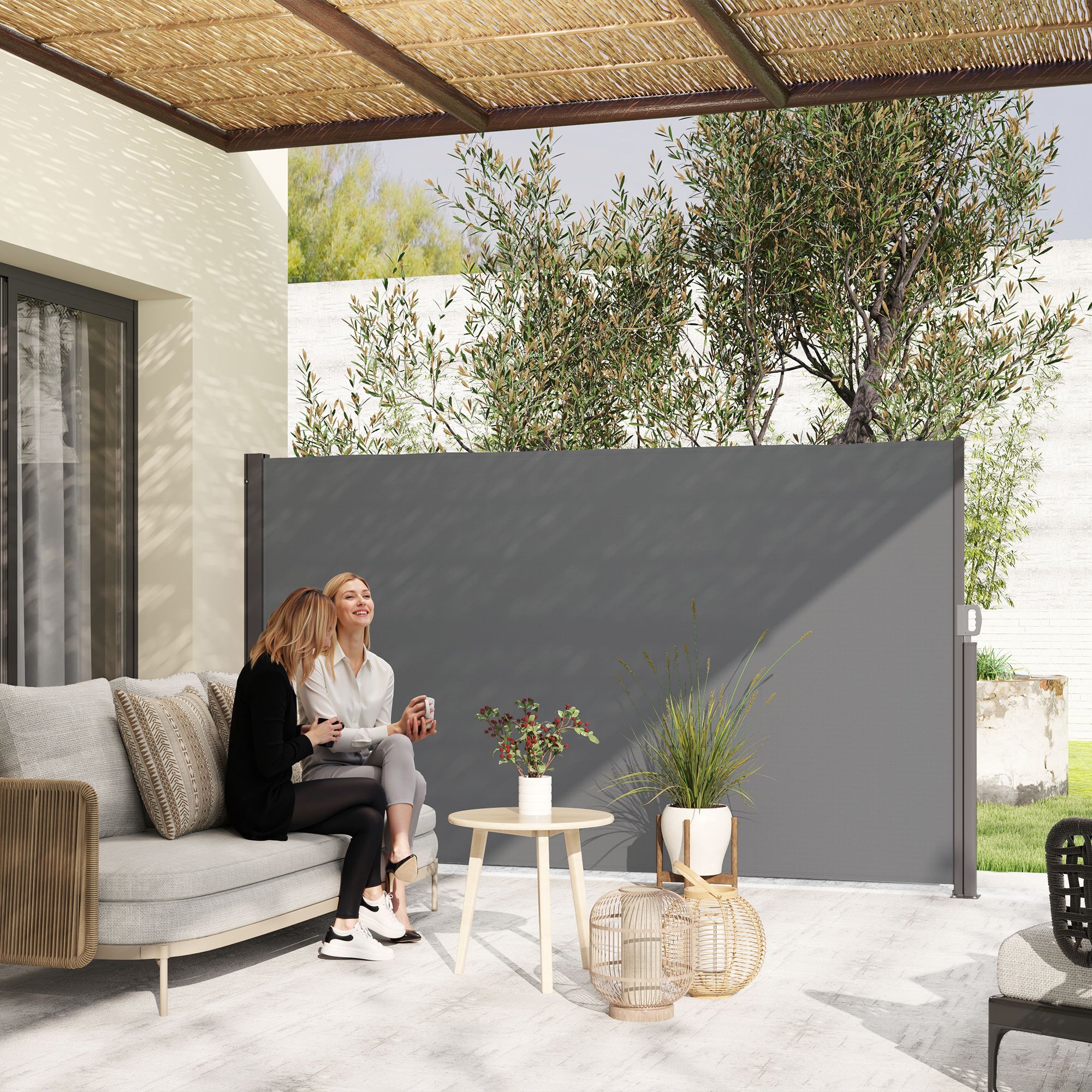Retractable Side Awning Privacy Screen with Wall Mount - Coated Side Wall Awning Wind Protection 300x180cm Awning for Balcony Terrace Garden Dark Gray