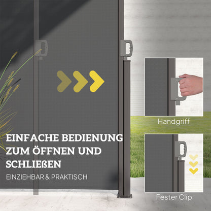 Retractable Side Awning Privacy Screen with Wall Mount - Coated Side Wall Awning Wind Protection 300x180cm Awning for Balcony Terrace Garden Dark Gray