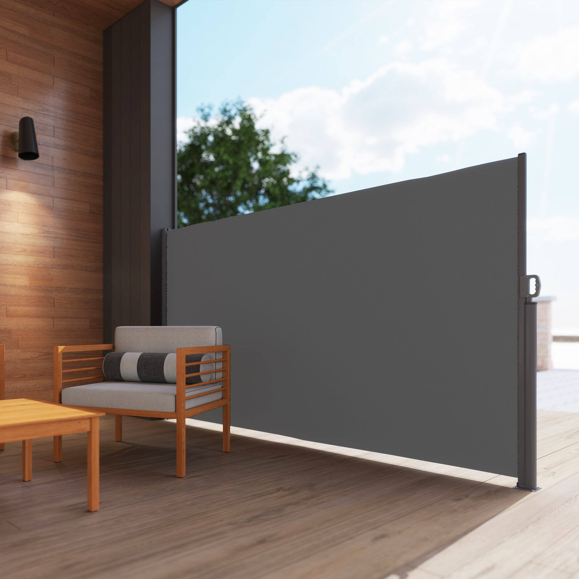 Retractable Side Awning Privacy Screen with Wall Mount - Coated Side Wall Awning Wind Protection 300x180cm Awning for Balcony Terrace Garden Dark Gray