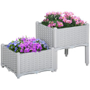 Set of 2 Outdoor Square Planters Imitation Wicker Free Combination Plant Pots for Garden Patio 40x40x26/44 cm Gray