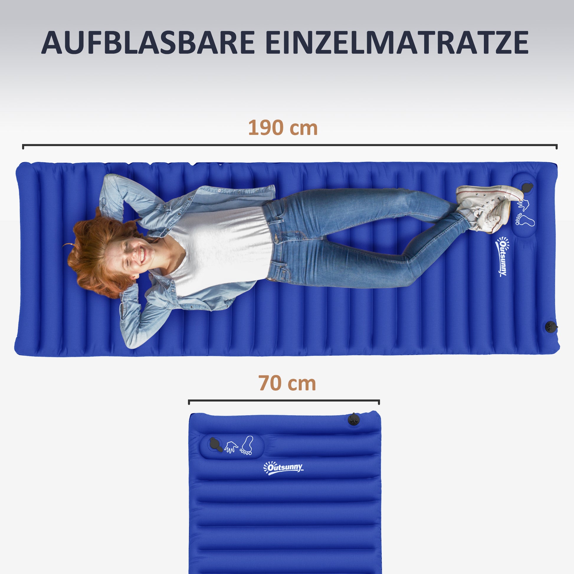 Camping Sleeping Pad, Air Mattress with Foot Pump, Water-Resistant Air Bed with Carrying Bag, Sleep Mat for Garden, Up to 120 kg Load Capacity, Blue