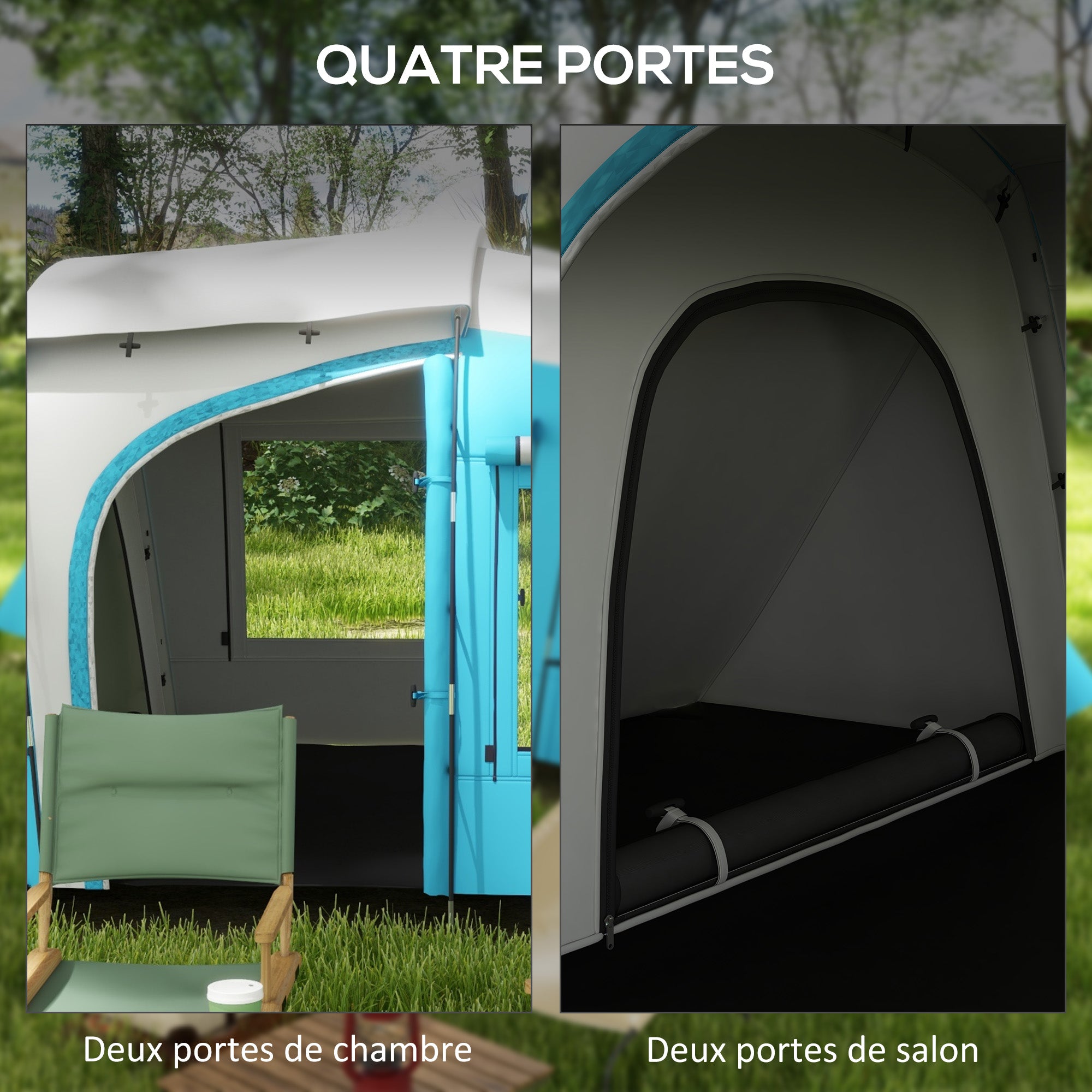 Family Camping Tent for 3-4 People with 2 Bedrooms - 4 Doors and 4 Windows, Carrying Bag, Waterproof, dimensions 460L x 220W x 175H cm