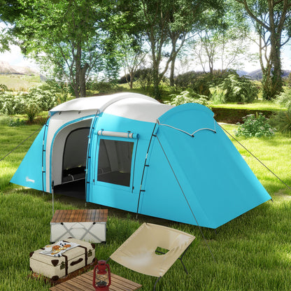 Family Camping Tent for 3-4 People with 2 Bedrooms - 4 Doors and 4 Windows, Carrying Bag, Waterproof, dimensions 460L x 220W x 175H cm