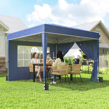 3 x 3 m (10'x10') Waterproof Pop-Up Canopy, Adjustable Height, 2 Removable Sidewalls, UV50+, Foldable Party Tent with Carry Bag & Sandbags — Dark Blue