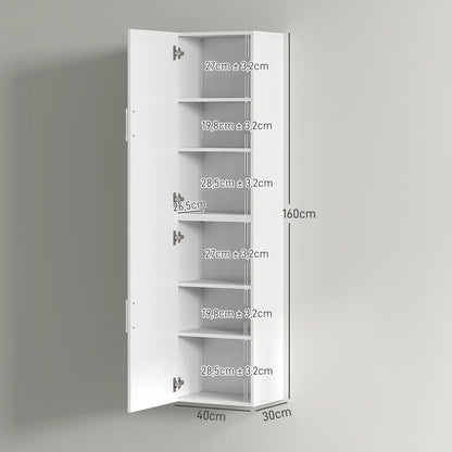 Bathroom Wall Cabinet Tall Bathroom Column with Adjustable Shelves and 2 Doors Modern Bathroom Furniture for Small Space 40x30x160 cm White Gloss