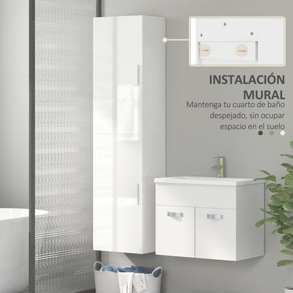Bathroom Wall Cabinet Tall Bathroom Column with Adjustable Shelves and 2 Doors Modern Bathroom Furniture for Small Space 40x30x160 cm White Gloss