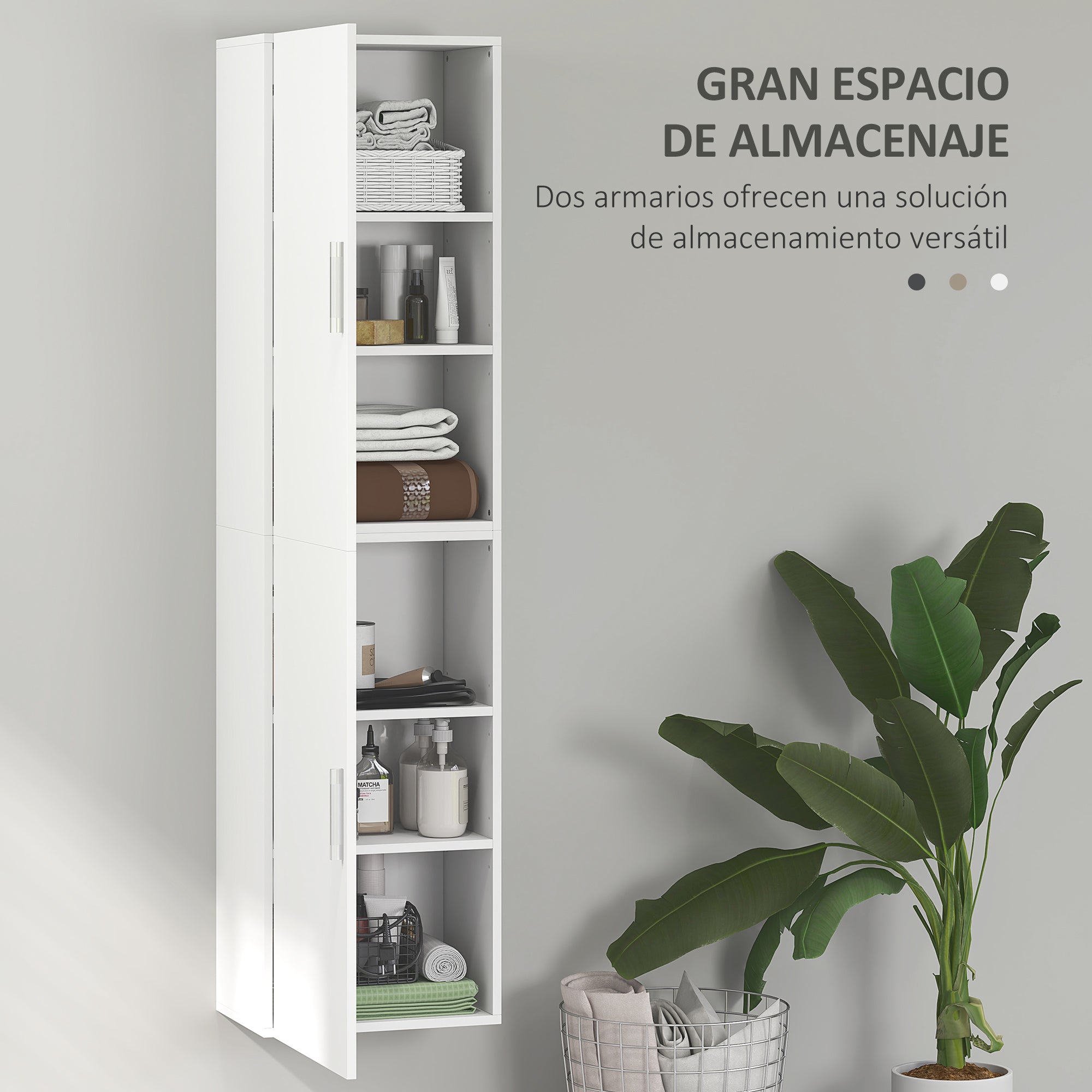 Bathroom Wall Cabinet Tall Bathroom Column with Adjustable Shelves and 2 Doors Modern Bathroom Furniture for Small Space 40x30x160 cm White Gloss