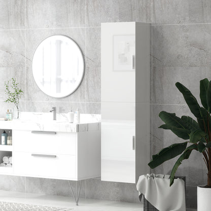 Bathroom Wall Cabinet Tall Bathroom Column with Adjustable Shelves and 2 Doors Modern Bathroom Furniture for Small Space 40x30x160 cm White Gloss