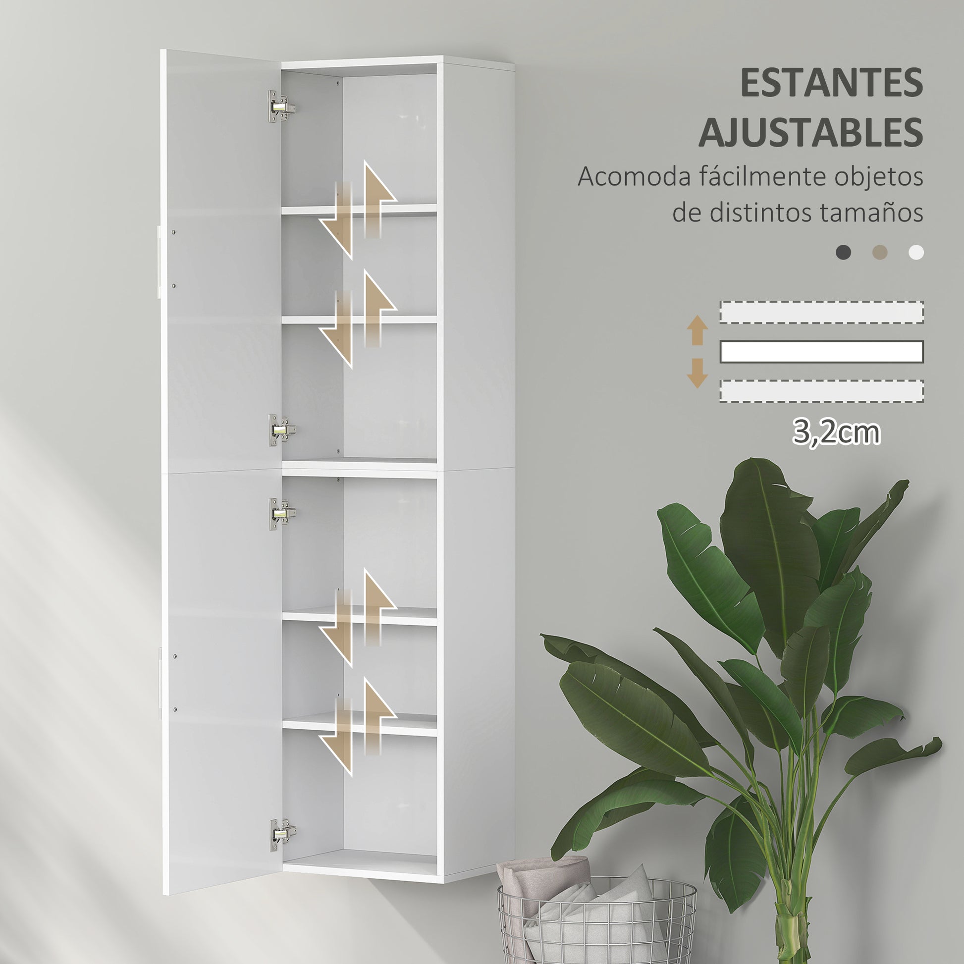 Bathroom Wall Cabinet Tall Bathroom Column with Adjustable Shelves and 2 Doors Modern Bathroom Furniture for Small Space 40x30x160 cm White Gloss