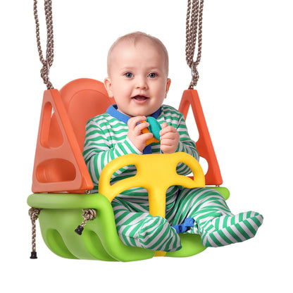 3-in-1 Baby Swing, Children's Swing with Adjustable Rope, 120-180 cm Adjustable Height, Toddler Swing Seat for Children from 9 Months, up to 70 kg, Indoor, Outdoor, Green