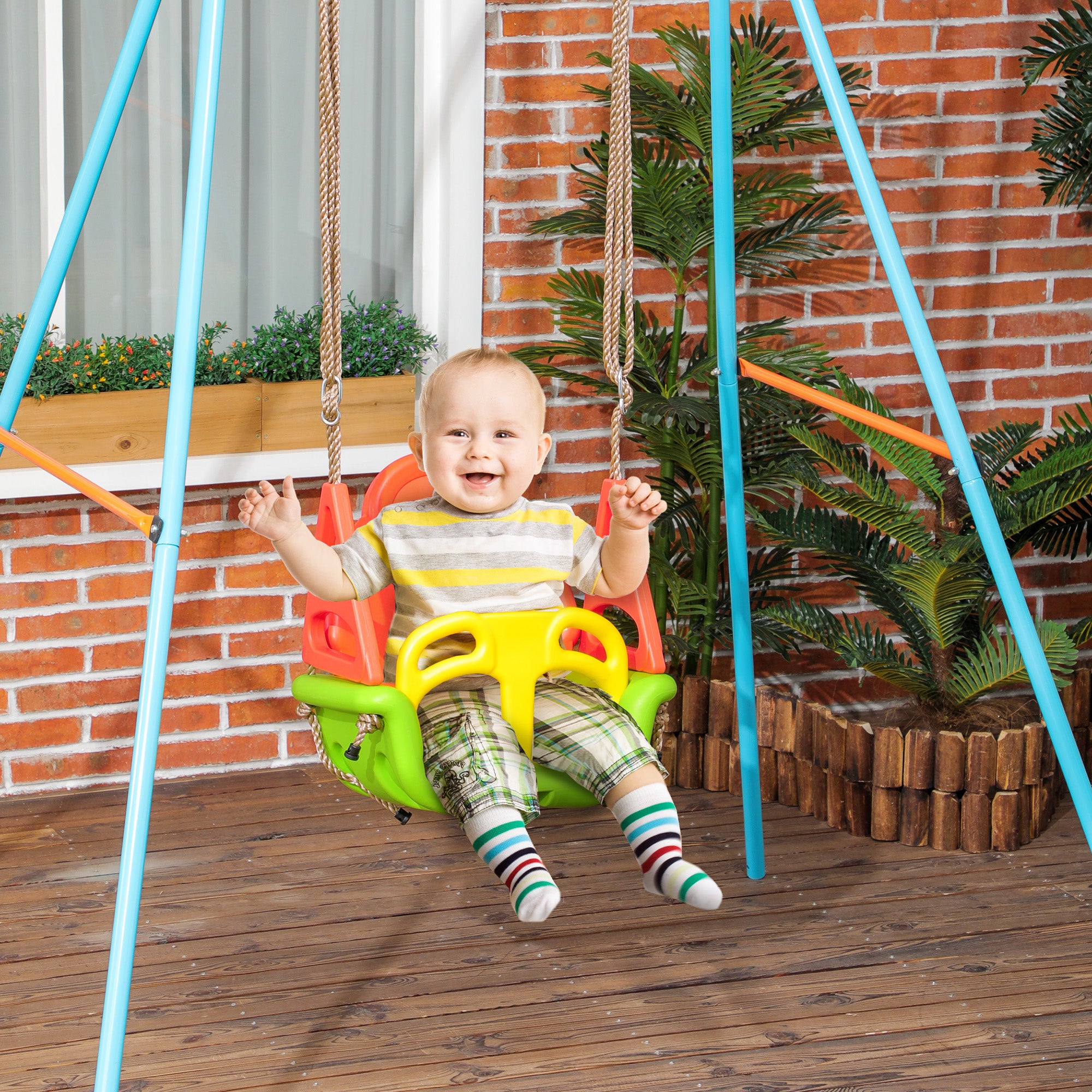 3-in-1 Baby Swing, Children's Swing with Adjustable Rope, 120-180 cm Adjustable Height, Toddler Swing Seat for Children from 9 Months, up to 70 kg, Indoor, Outdoor, Green