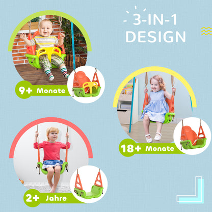 3-in-1 Baby Swing, Children's Swing with Adjustable Rope, 120-180 cm Adjustable Height, Toddler Swing Seat for Children from 9 Months, up to 70 kg, Indoor, Outdoor, Green