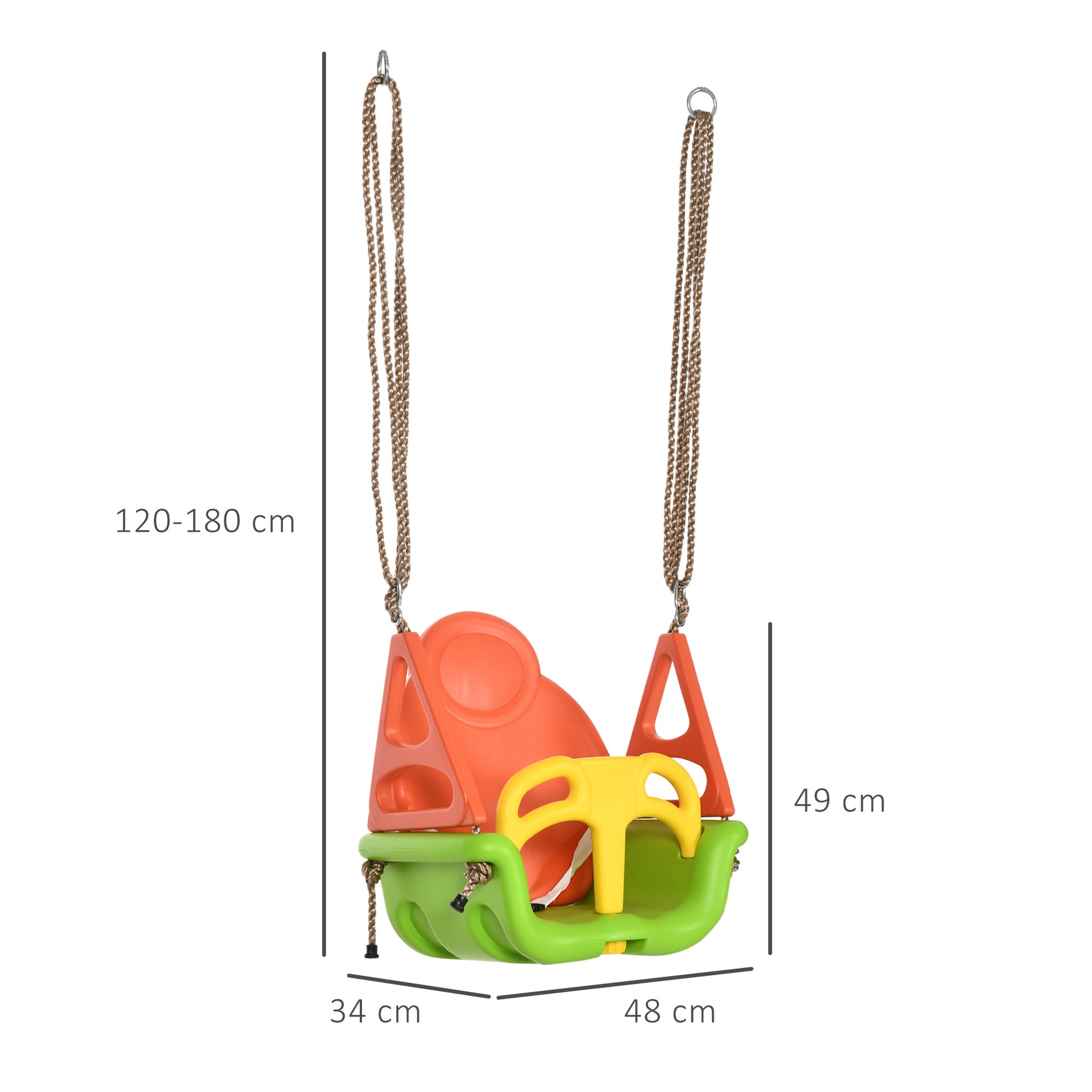 3-in-1 Baby Swing, Children's Swing with Adjustable Rope, 120-180 cm Adjustable Height, Toddler Swing Seat for Children from 9 Months, up to 70 kg, Indoor, Outdoor, Green